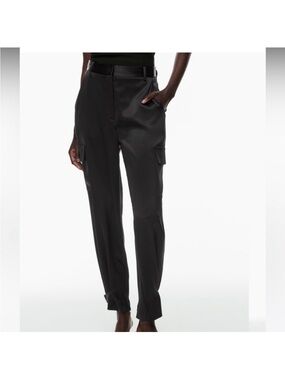 Aritzia Satin Refined Cargo Pants- Black- Size 6